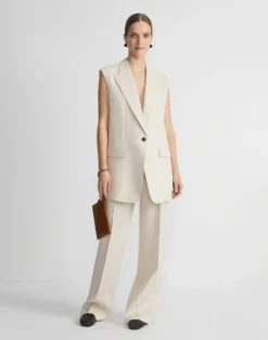 Linen Peak Lapel Longline Vest