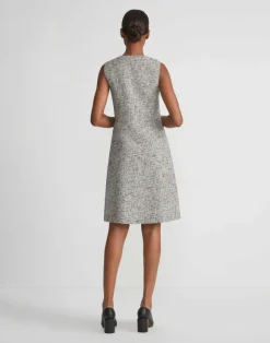 Linen-Cotton Boucl Tweed Buttoned Dress