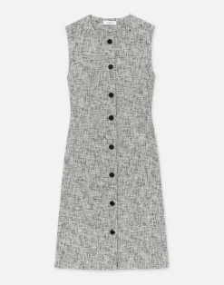 Linen-Cotton Boucl Tweed Buttoned Dress