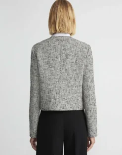 Linen-Cotton Boucl Tweed Collarless Buttoned Jacket
