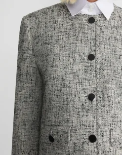 Linen-Cotton Boucl Tweed Collarless Buttoned Jacket