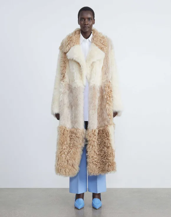Long Hair Shearling Reversible Double-Breasted Overcoat