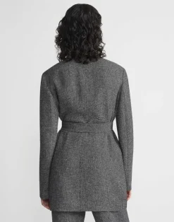 Marled Linen Basketweave Belted Blazer