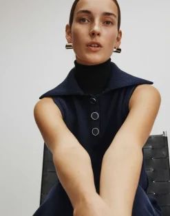 Matte Crepe Sleeveless Turtleneck Sweater