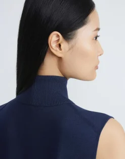 Matte Crepe Sleeveless Turtleneck Sweater