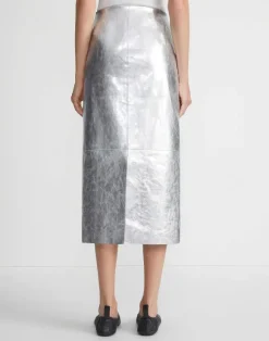 Metallic Crinkle Leather Pencil Skirt