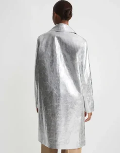 Metallic Crinkle Leather Coat