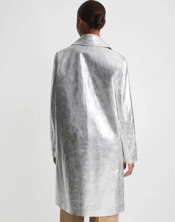 Metallic Crinkle Leather Coat
