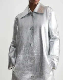 Metallic Crinkle Leather Coat