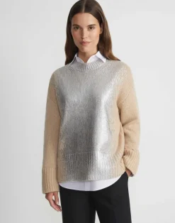 Metallic Foil Print Cashmere Crewneck Sweater