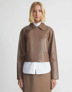 Nappa Leather Patch Pocket Bomber Jacket
