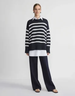 Naval Stripe Cotton-Silk Button Side Sweater