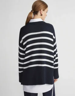 Naval Stripe Cotton-Silk Button Side Sweater