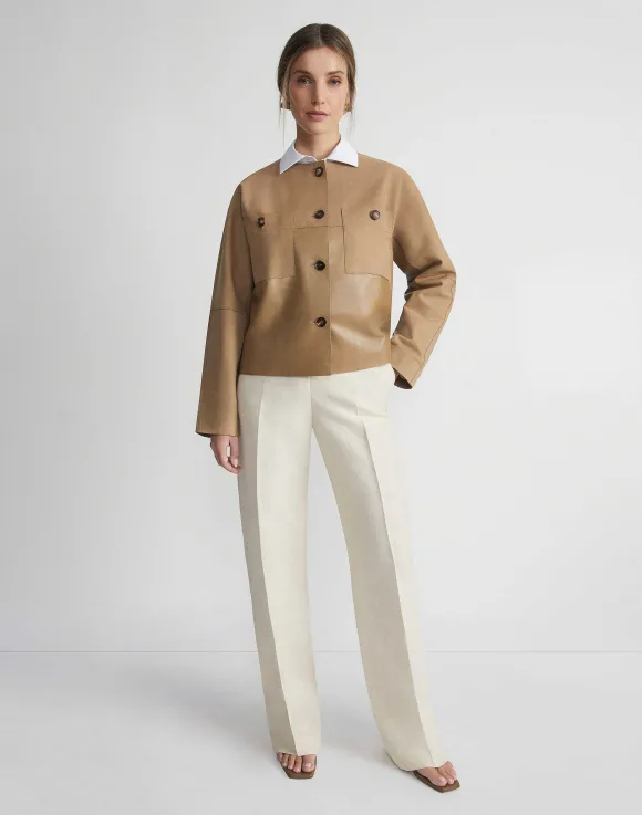 Nubuck Suede & Leather Collarless Jacket
