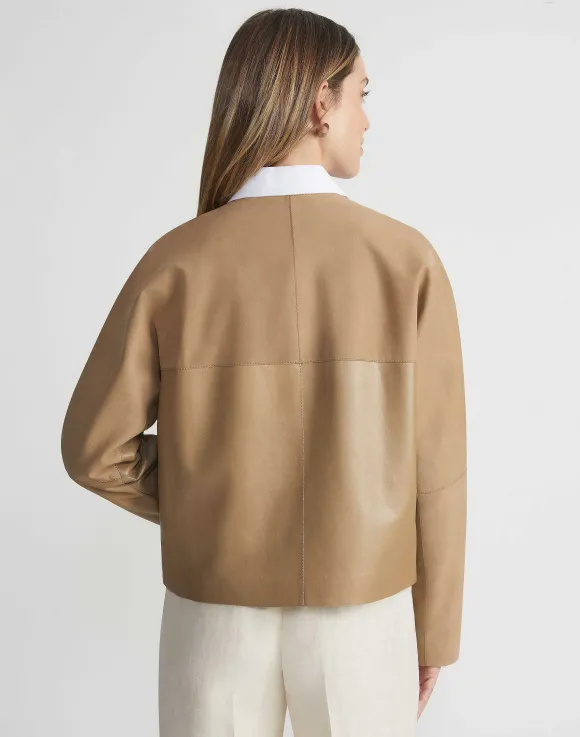 Nubuck Suede & Leather Collarless Jacket