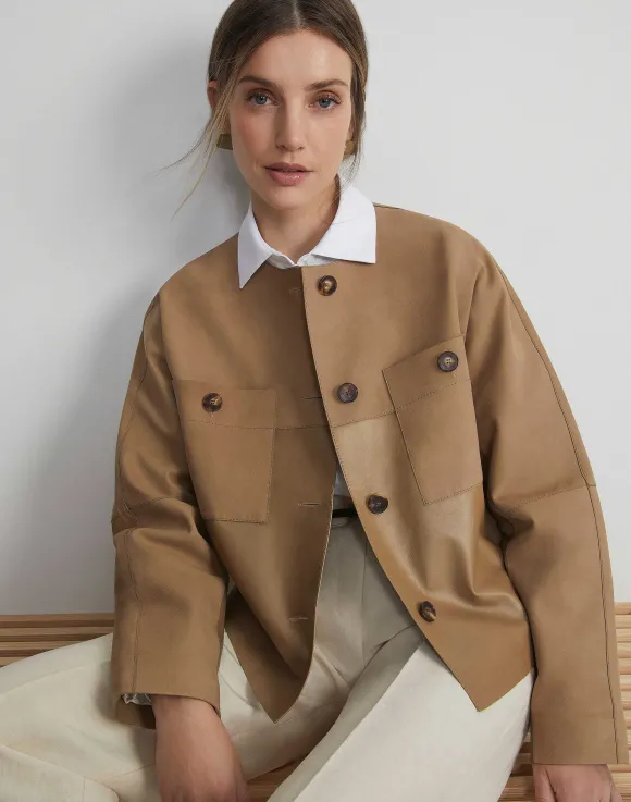 Nubuck Suede & Leather Collarless Jacket