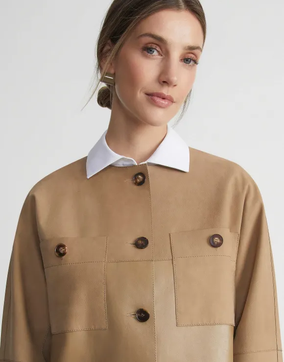 Nubuck Suede & Leather Collarless Jacket