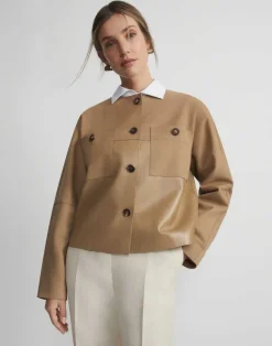 Nubuck Suede & Leather Collarless Jacket