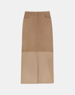Nubuck Suede & Nappa Leather Two-Tone Midi Skirt