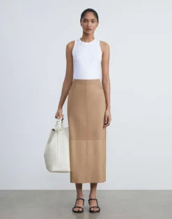 Nubuck Suede & Nappa Leather Two-Tone Midi Skirt