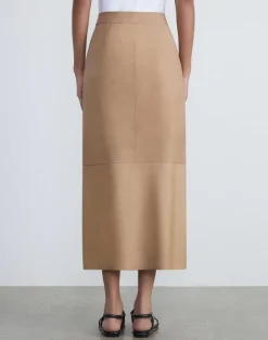 Nubuck Suede & Nappa Leather Two-Tone Midi Skirt