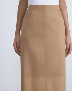 Nubuck Suede & Nappa Leather Two-Tone Midi Skirt
