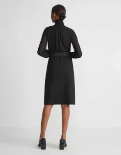 Opaque & Sheer Silk Turtleneck Dress