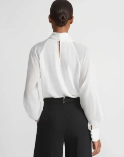 Opaque & Sheer Silk Wrap Blouse