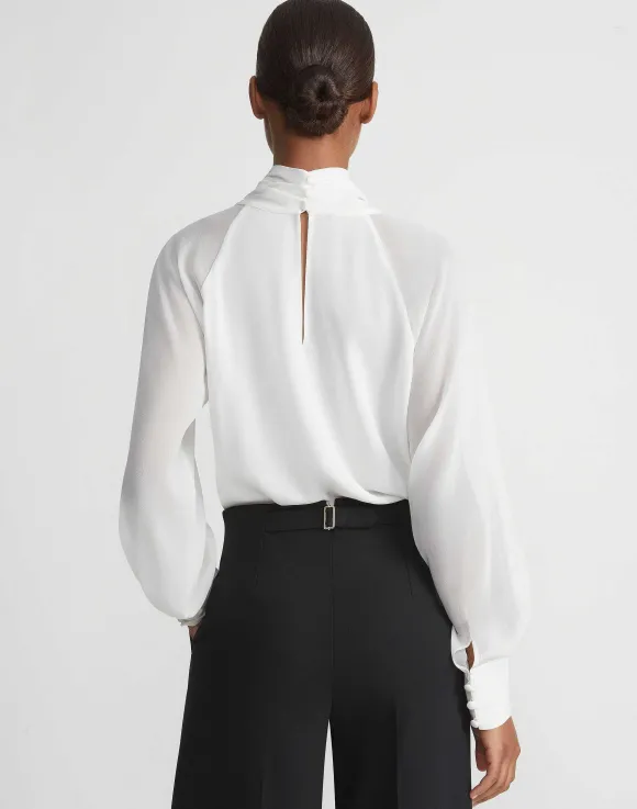 Opaque & Sheer Silk Wrap Blouse