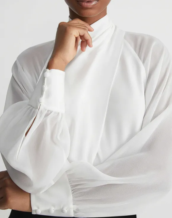 Opaque & Sheer Silk Wrap Blouse