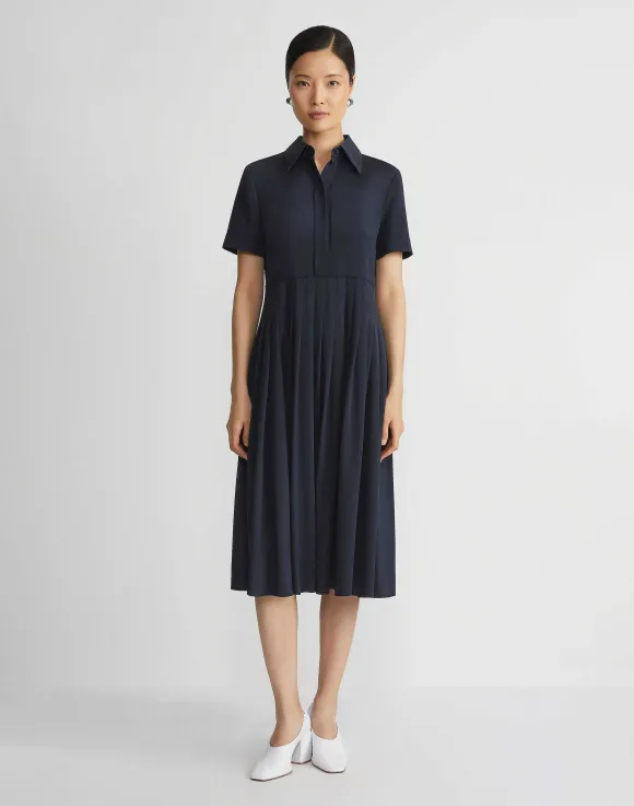 Organic Silk Stretch Georgette Pleated Shirtdress