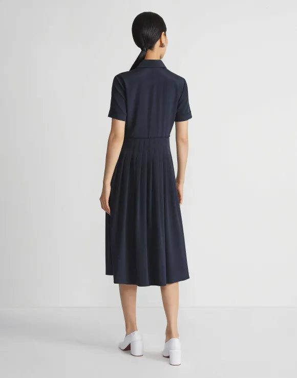 Organic Silk Stretch Georgette Pleated Shirtdress