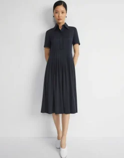 Organic Silk Stretch Georgette Pleated Shirtdress