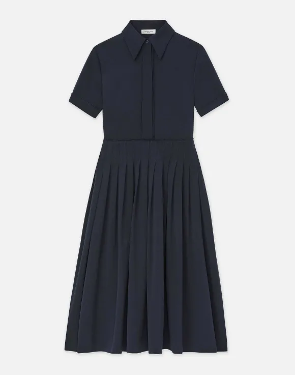 Organic Silk Stretch Georgette Pleated Shirtdress