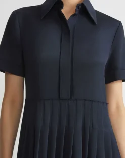 Organic Silk Stretch Georgette Pleated Shirtdress