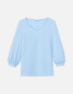 Organic Silk Stretch Georgette Lantern Sleeve Blouse