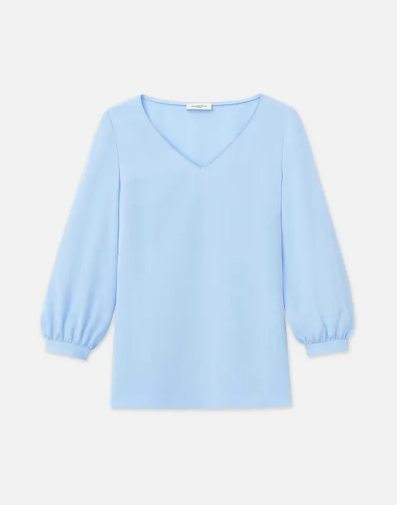 Organic Silk Stretch Georgette Lantern Sleeve Blouse