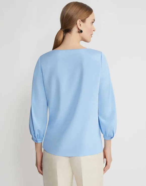 Organic Silk Stretch Georgette Lantern Sleeve Blouse