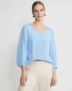 Organic Silk Stretch Georgette Lantern Sleeve Blouse