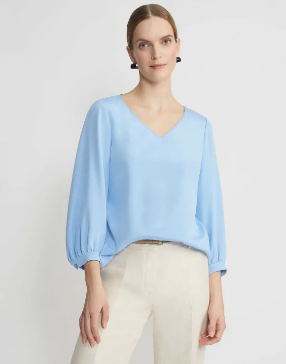 Organic Silk Stretch Georgette Lantern Sleeve Blouse