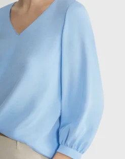 Organic Silk Stretch Georgette Lantern Sleeve Blouse