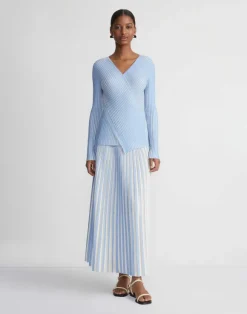 Overprint Finespun Voile Pleat Stitch Crossover Sweater
