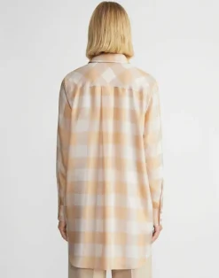 Painted Gingham Print Silk Habutai Oversized Blouse