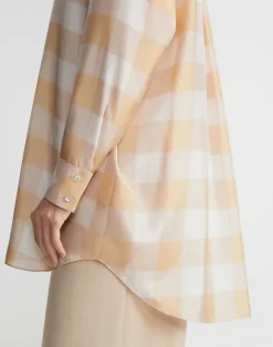 Painted Gingham Print Silk Habutai Oversized Blouse