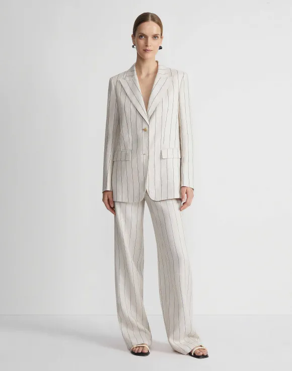 Pinstripe Linen Peak Lapel Blazer
