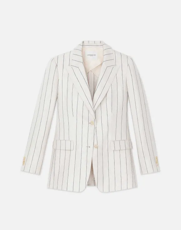 Pinstripe Linen Peak Lapel Blazer