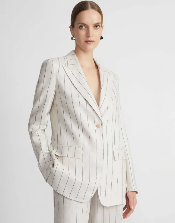 Pinstripe Linen Peak Lapel Blazer