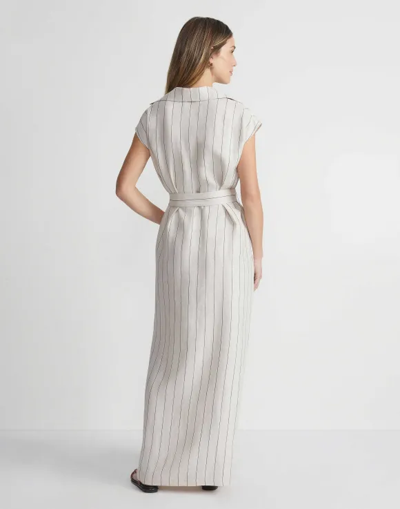 Pinstripe Linen Popover Dress