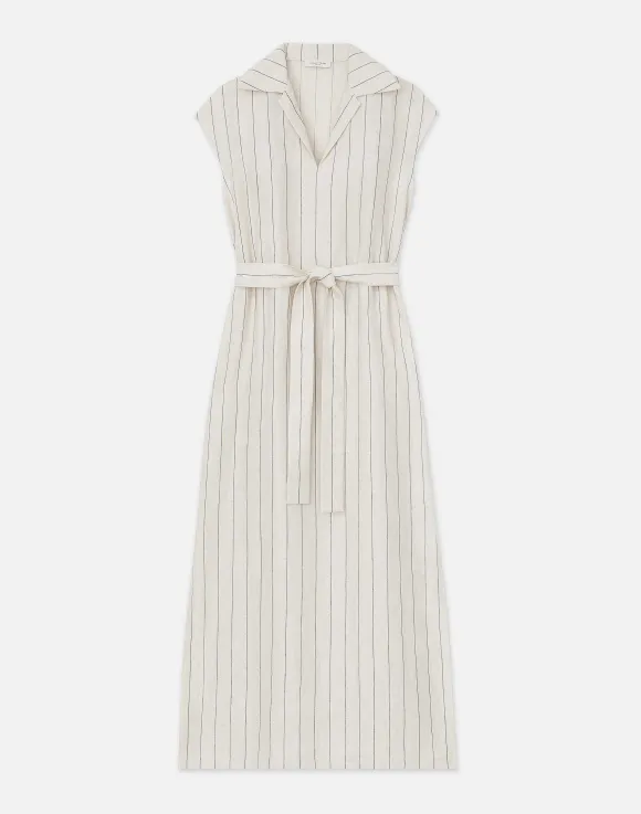 Pinstripe Linen Popover Dress