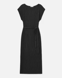 Recycled Poly Satin Pliss Dolman Dress